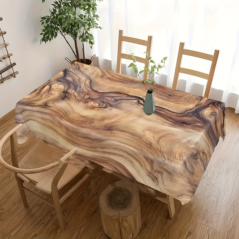 TEMU 1pc Retro Wood Grain Pattern Rectangular Tablecloth, Indoor Outdoor Use, Suitable For Kitchen, Dining Room, Office And Holiday Decor, Natural
