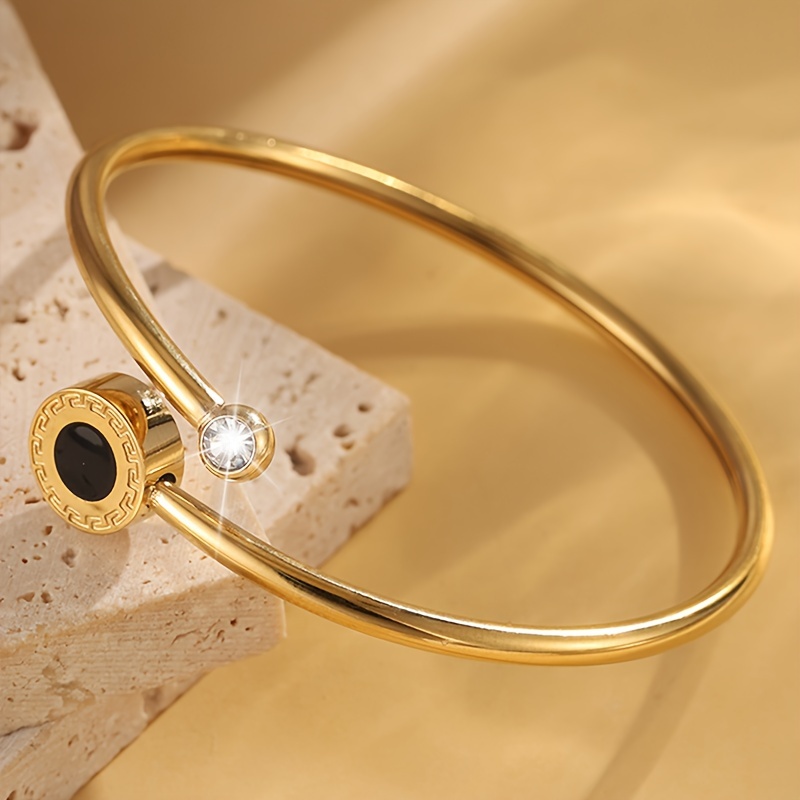 E-shop Elegantes Edelstahlarmband mit Funkelnden Strasssteinen - Vintage & Minimalistischer Stil, für Freizeitkleidung