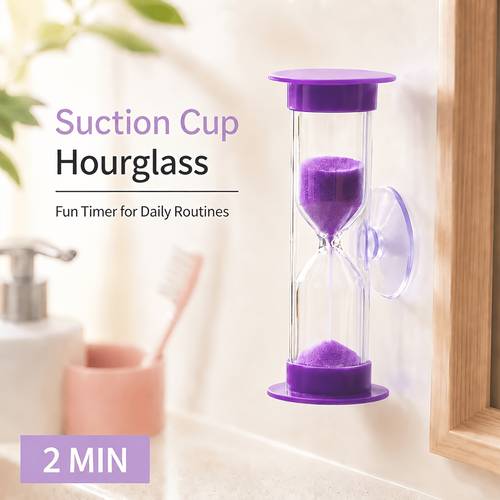 2 minute hourglass sand timer with suction cup sand clock timer 2 min plastic mini sand watch rotatable for toothbrush classroom games