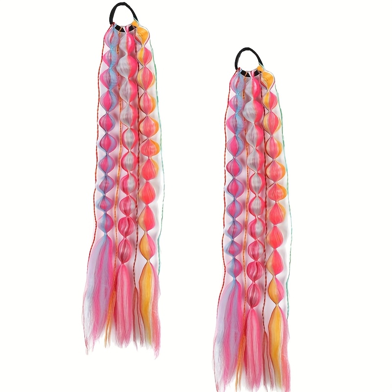 TEMU Set Of 2, 22-inch Lightweight Bubble Ponytail Extensions, Featuring Of Colorful Fibers With Hair Ties, Days, Festivals, Christmas, Halloween