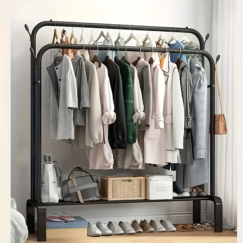 TEMU Heavy-duty Metal Double-pole Hanger - Large Capacity, Portable Multi-functional Hanger, Suitable For Bedrooms, Wardrobes, Boutiques, , Small