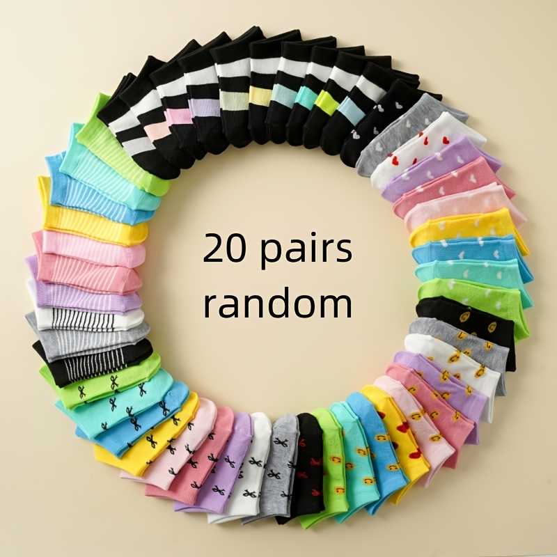 20 Pairs Of Random Color Cute Fresh Comfortable Breathable Socks Valentine's Day Gift