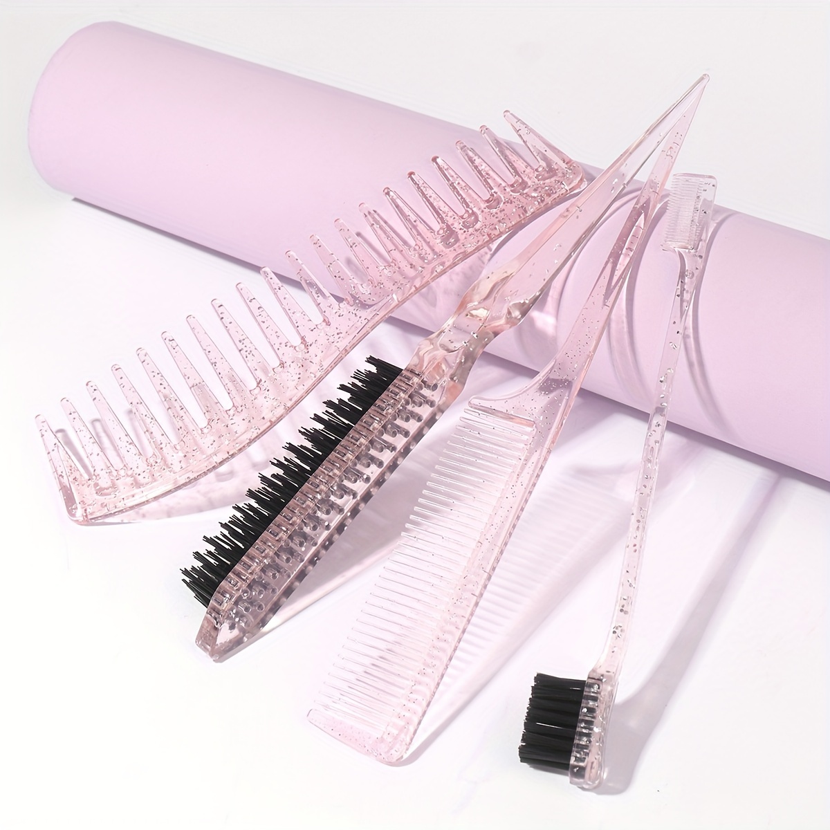 

4-piece Hair Styling Set: Triple Ribbon Hair Brush, Side And Back Comb, Wide Tooth Comb, Suitable For Men And Women With Normal Hair Texture