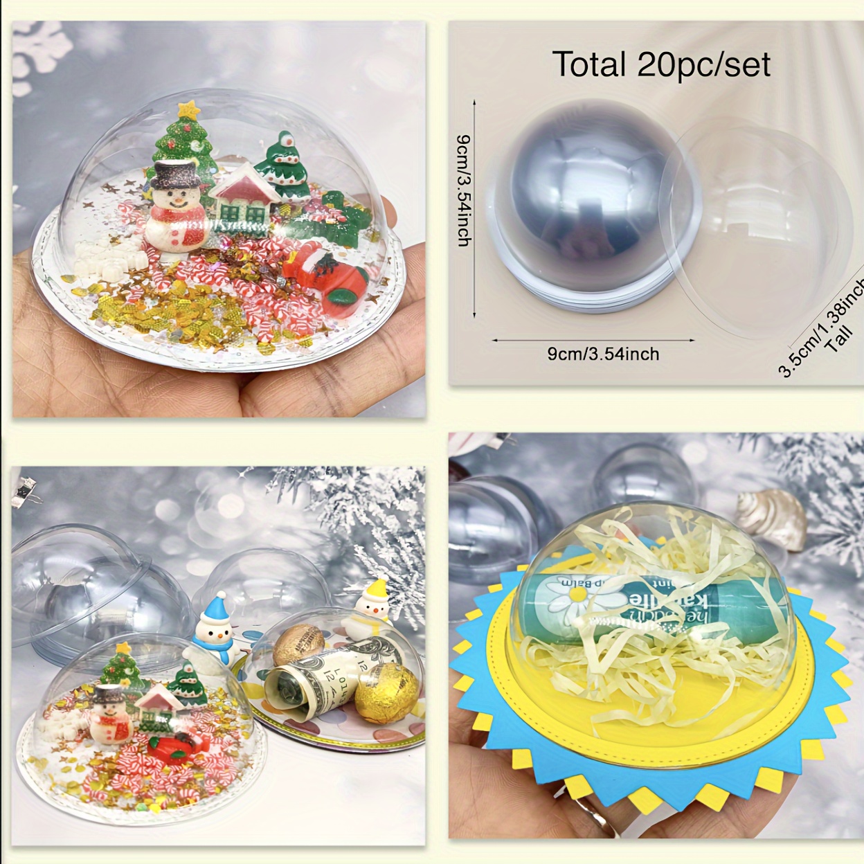 

20pcs Alinacutle Clear Plastic , Half Ball Shaped With Flat , 3.5cm Diameter - Ideal For Gift Packaging, Cash Cards & Birthday Presents