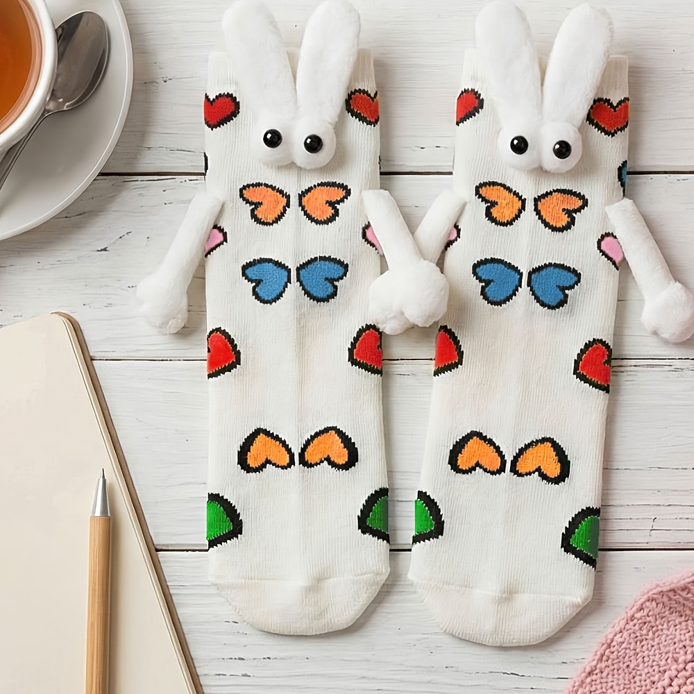 E-shop 1 Paar weiße Damensocken mit niedlicher Hasenohr-Dekoration, vielseitig weich, atmungsaktiv, elastisch, nicht eng, leicht mit verschiedener