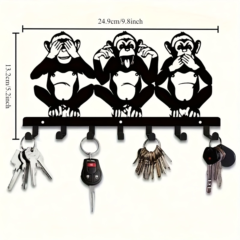 Helloyoung Wall Mount Key Hook - Modern Decoration For Keys, Coats, Hats And Towels - , Black Silhouette Design, Practical Hooks Modern Home, Cute Monkey Element Decoration, Coat