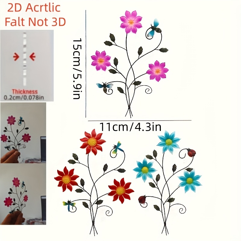 E-shop 2D Flach, 2Dflat, 3er-Set Neue Acryl Blumen Wanddekoration – Außenhof-Dekoration, Einfache Montage, Geeignet für Terrassen, Zäune, Moderne oder