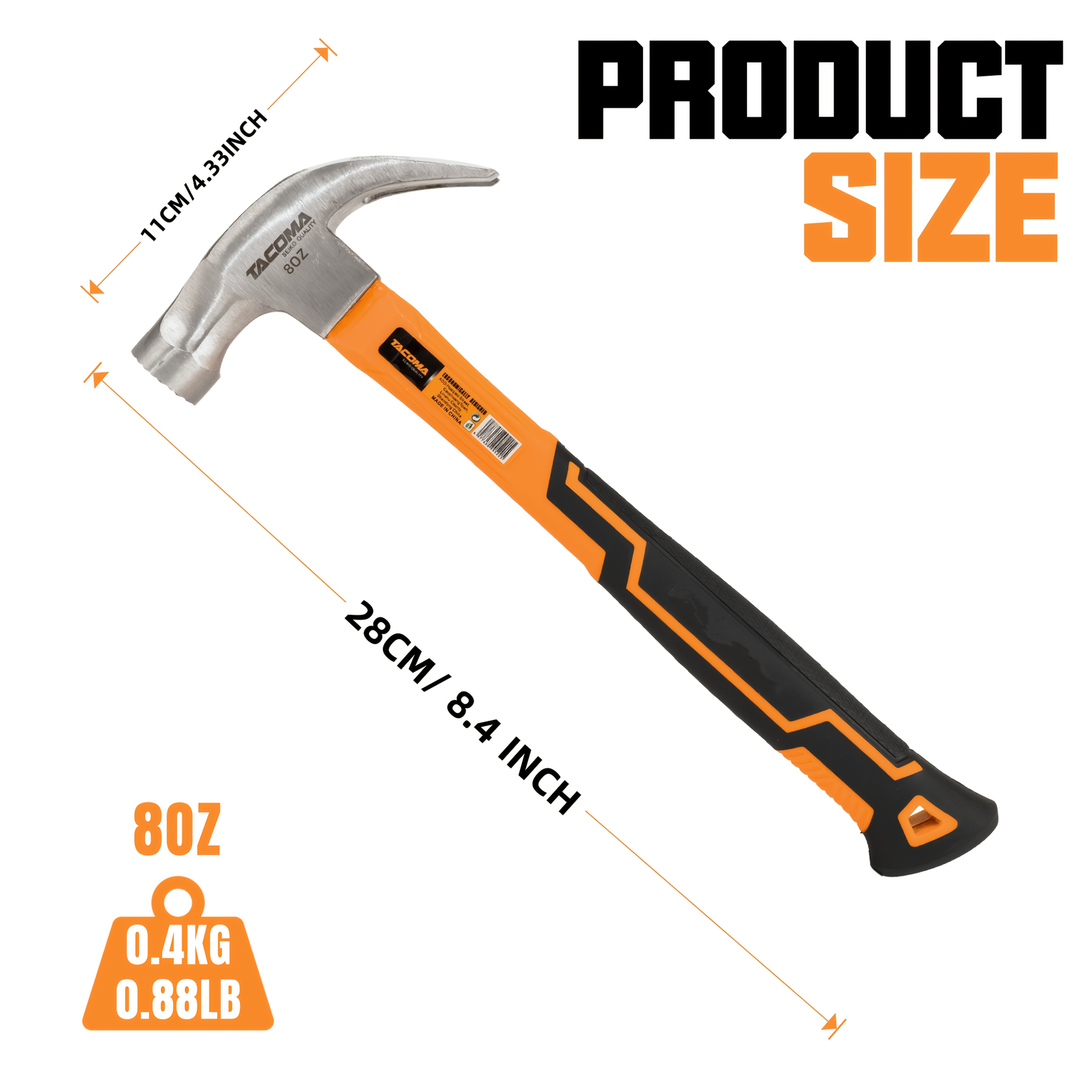 Image of 1pc Tacoma Brand 16oz Or 8oz Plastic Handle Magnetic Hammer With And Tpr Non-slip Grip. Suitable For Outdoor Repair, And Other .