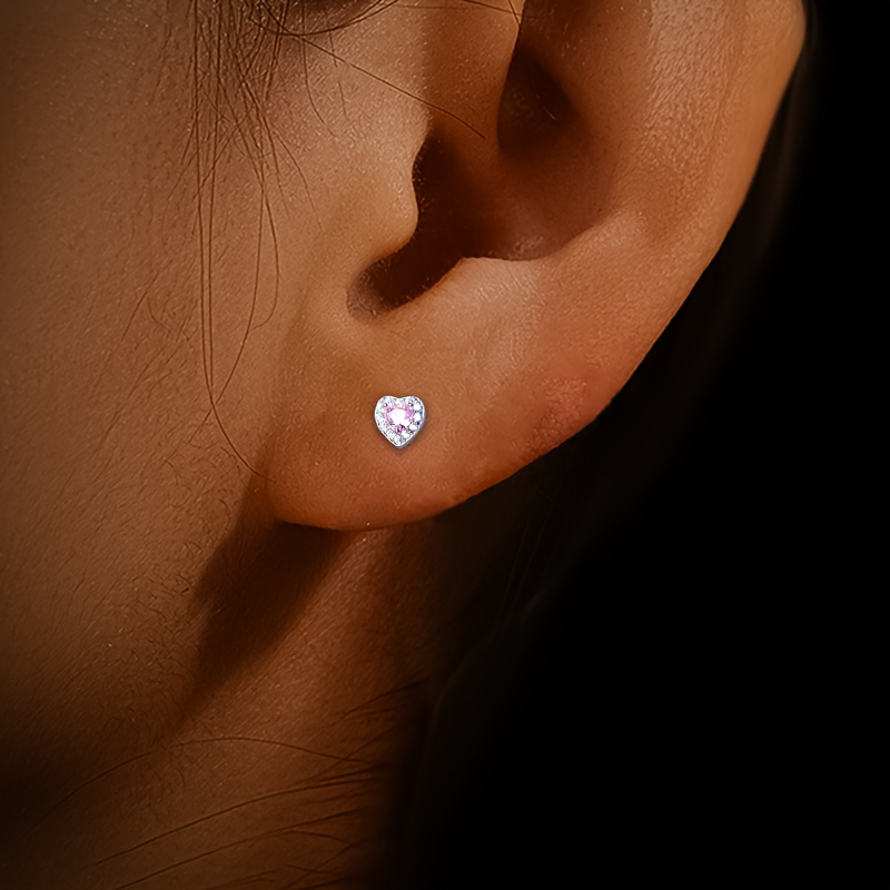 Image of 1 Pair 925 Sterling Silver Heart-shaped Stud Earrings, Cute With Synthetic Zirconia, Fashionable Versatile Daily Wear/gift Jewelry, Compatible, Full Diamond, Zirconia, Silver 0.7-0.5g, Vacation Wear