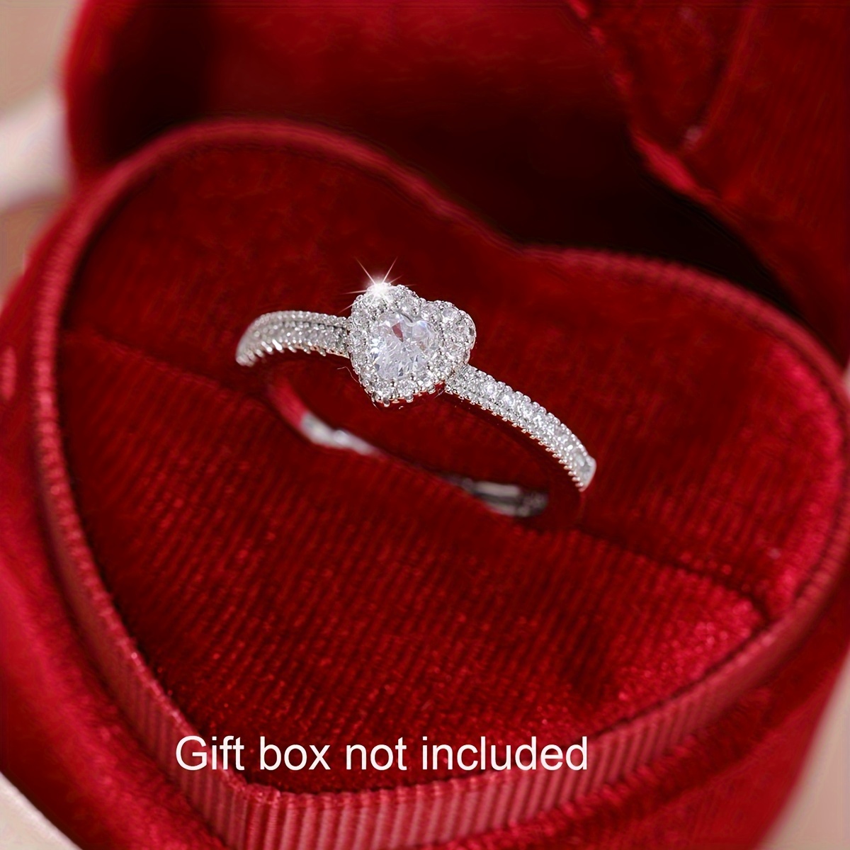 1pc Luxury Cubic Zirconia Ring With Heart Shape, Women Jewelry, Promise Ring, Engagement Ring, Ring. Wedding Without Gift Box