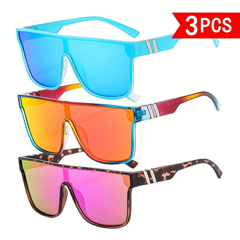 TEMU 3 Sets Of Classic Square Casual Men's Glasses: Color-coated Lenses, High-quality And Durable Pc Material, Unisex, Multiple Color Combinations,