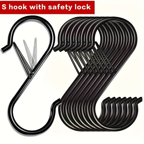 8 10 20pcs heavy duty s hooks with safety lock wall mounted hooks for hanging plants clothes kitchen utensils bags farmhouse style durable stylish storage solution utility hooks
