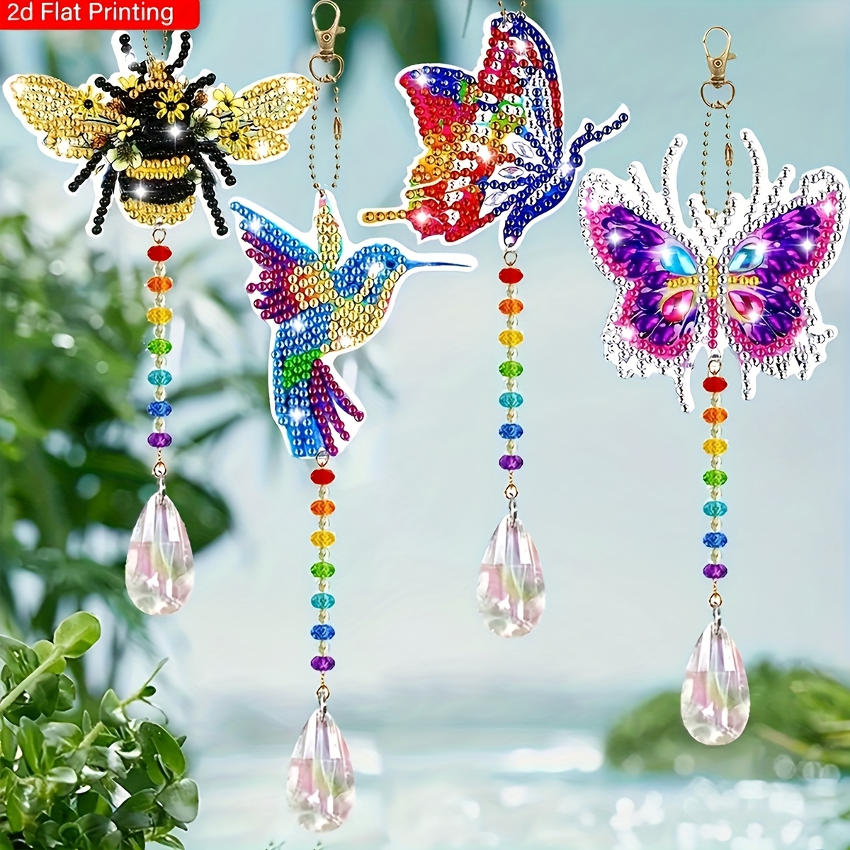 Image of 2d Flat - A Double-sided Wind Chime Featuring A Design Made From 4pcs Painting On A 2d Plane, Perfect For Projects And Home Wall Decor With Irregular Diamond Accents