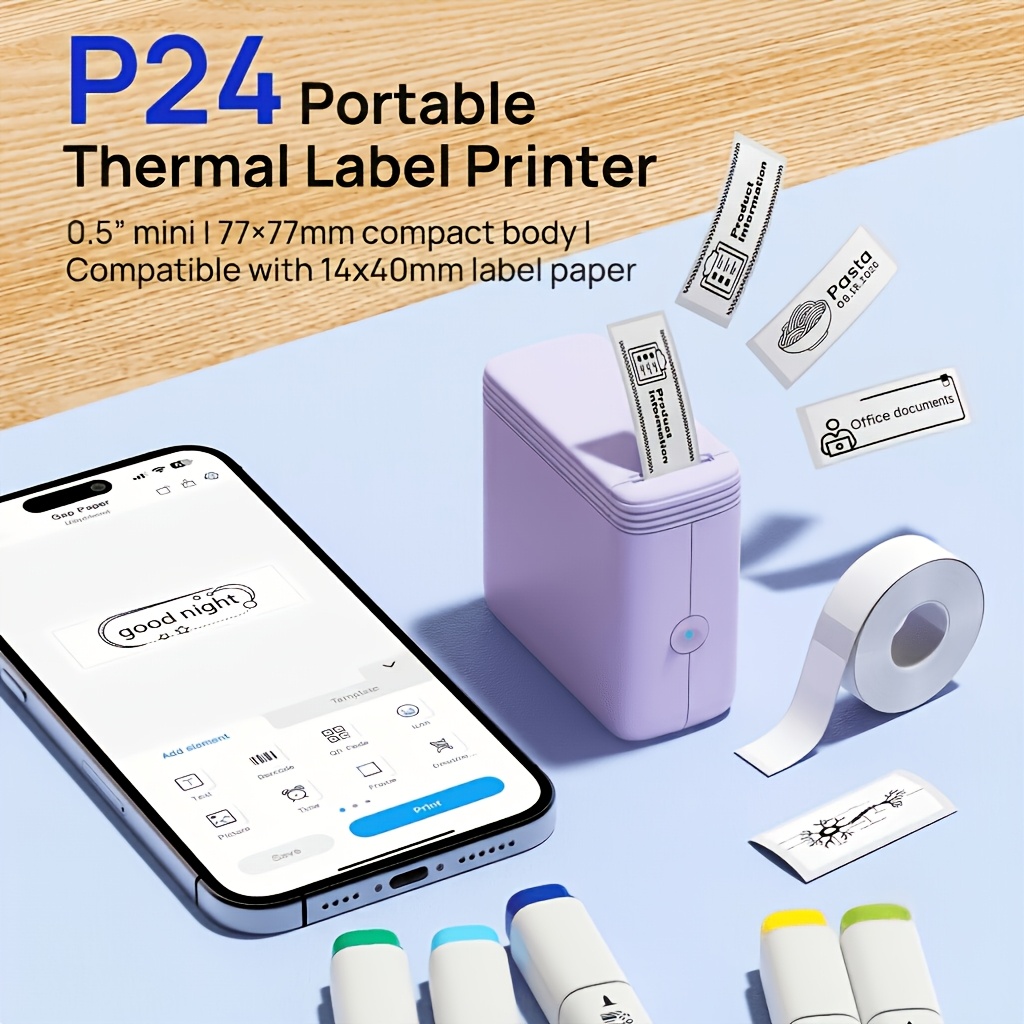 TEMU Impresora de Etiquetas P24, Mini Ploteador de 14X40Mm (Opciones para 1 o 4 Rollos) para Almacenamiento en el Hogar, de Stickers Inalámbrico Sin