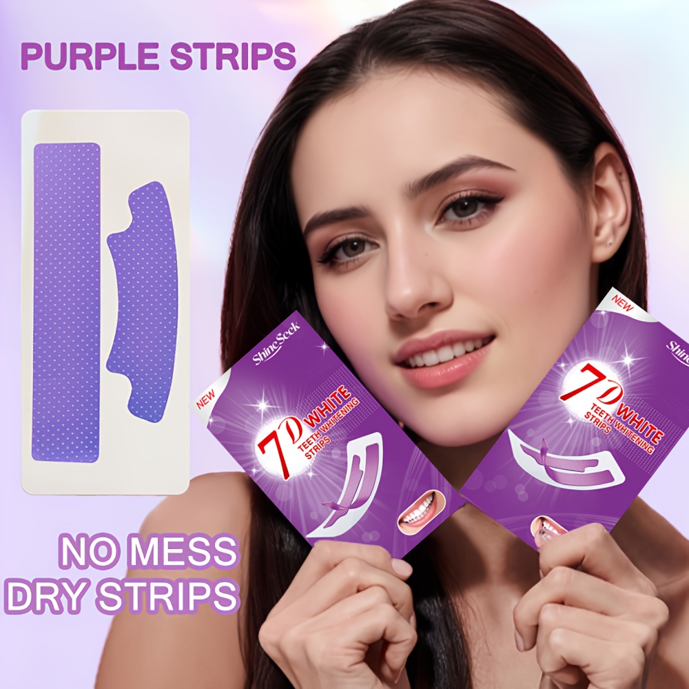 28pcs 14pairs 7d purple teeth strips daily use and travel friendly dental cleaning and brightening strips       seek Product details 1