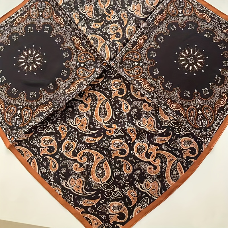 TEMU 100% Silk Bohemian Paisley Scarf Suitable For - Shawl With Vintage /korean Style Patterns, Non-elastic Suitable For Or Bag Accessory, Daily &