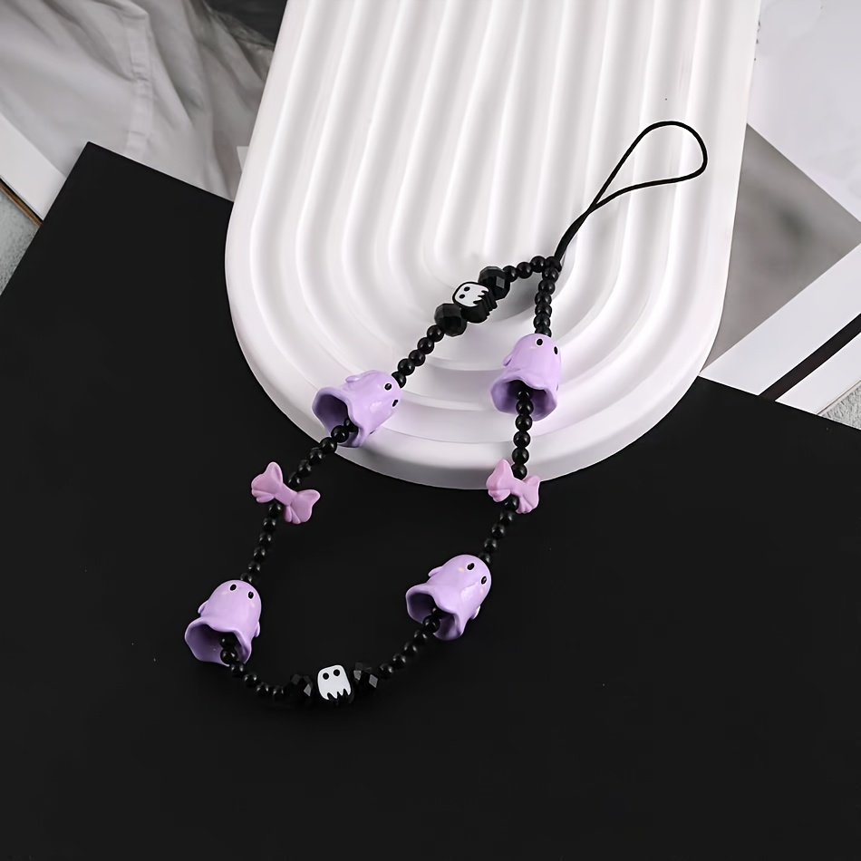 Image of 1pc Halloween/christmas Themed Phone Lanyard, Horror-themed Beaded Strap, Suitable For Handbags, Phone Cases, Earphone Covers, Fashionable Creative Anti-loss Lanyard Bracelet