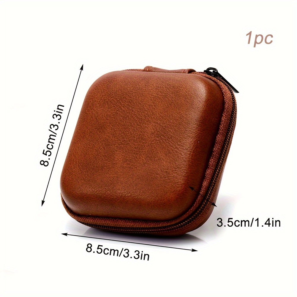 TEMU 1pc Brown Leather Hard Shell Headphone Organizer Bag, Portable Pressure-resistant Protective Case For Headsets, Data Cables, Cell Phone , Ideal For Business Trips And Home Storage