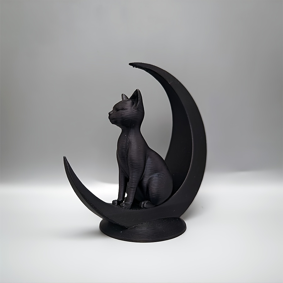 TEMU 1pc Minimalist 3d-printed Sitting Cat On Moon Sculpture - Modern Space-themed Decor Suitable For Home, Desk, Birthday & Housewarming Gifts,