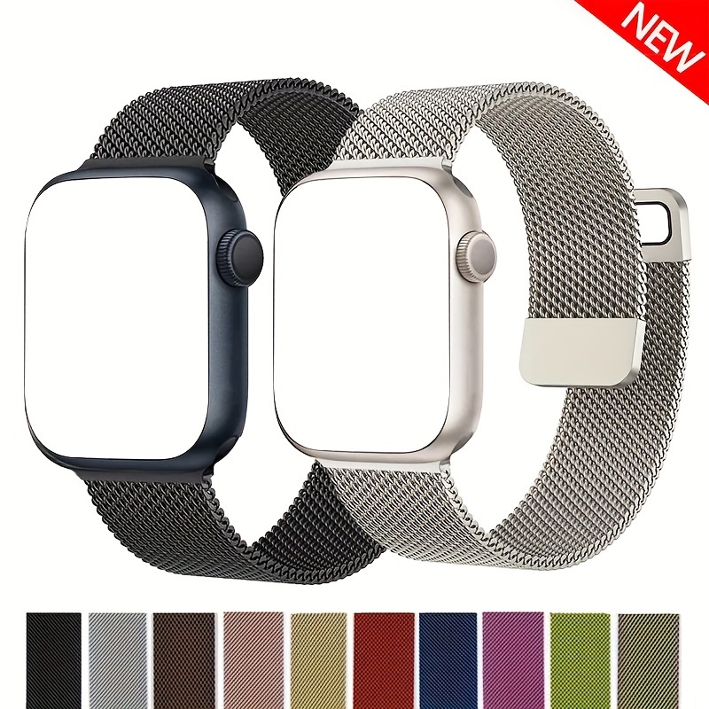 

Bracelets de montre compatibles avec Apple Watch Series 9, Ultra 2, SE, Ultra 8 7 6 5 4 3 2 1, bracelet en maille d'acier inoxydable pour hommes et femmes avec fermoir magnétique pour Apple Watch