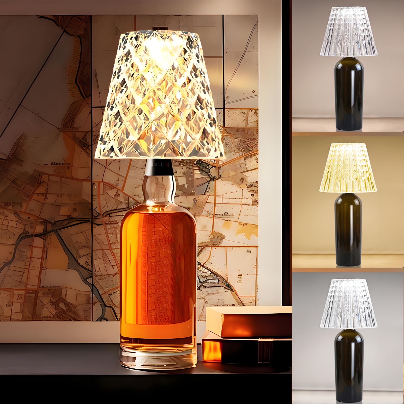 TEMU Bottle Light, Table Lamp, Rechargeable Led Wine Lamp, Acrylic Lampshade, 2000mah, 3 Colors, Bottle Lamp