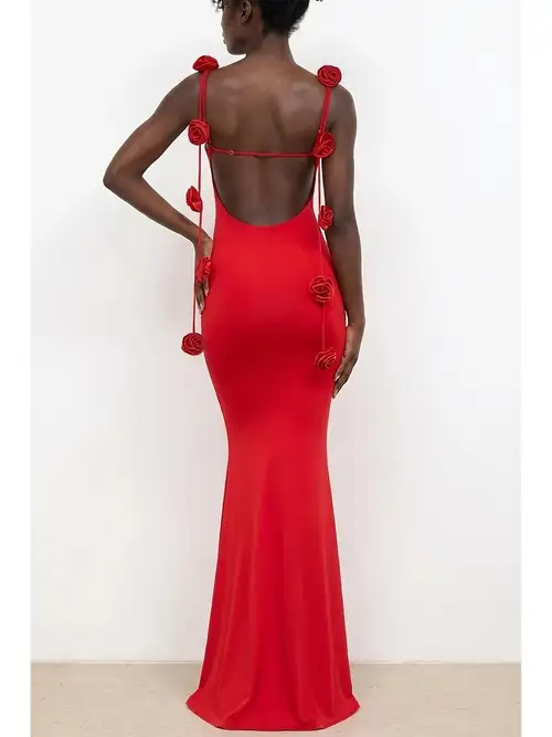 rose red color dress PRE-ORDER - Vacation Dress in Vintage Red Rose Print