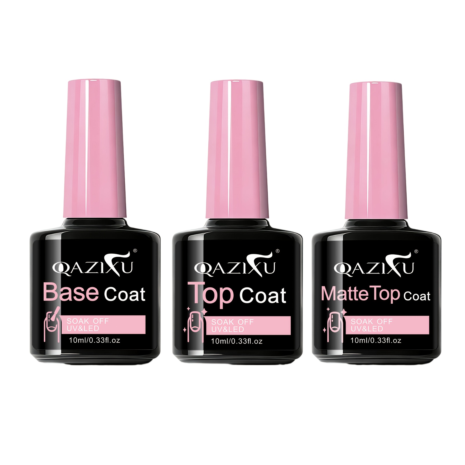 Image of Qazixu 10ml No-wipe Base Coat, And Top Matte Set Shiny Long-lasting Protective Soak-off Gel Semi-permanent Soak-off /led Gel Suitable For Diy Nail And Salon Suitable For Women And Adults