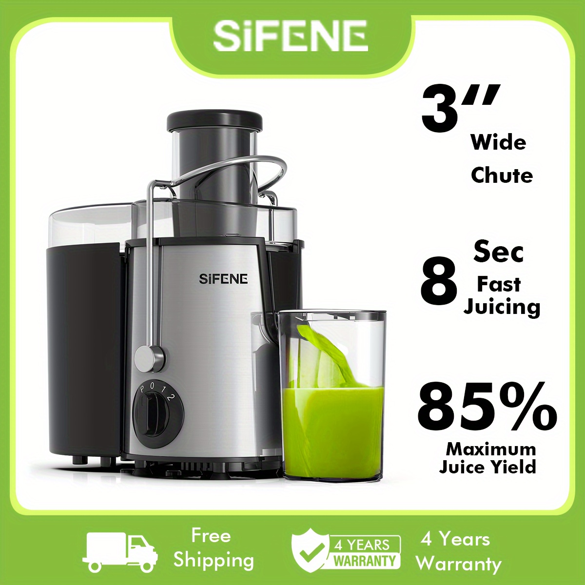 

Sifene Easy-clean Machine, 3" Big Centrifugal Maker, Quick For Vegetables & Fruits, 3 Settings, Bpa-free, Steel,silvery