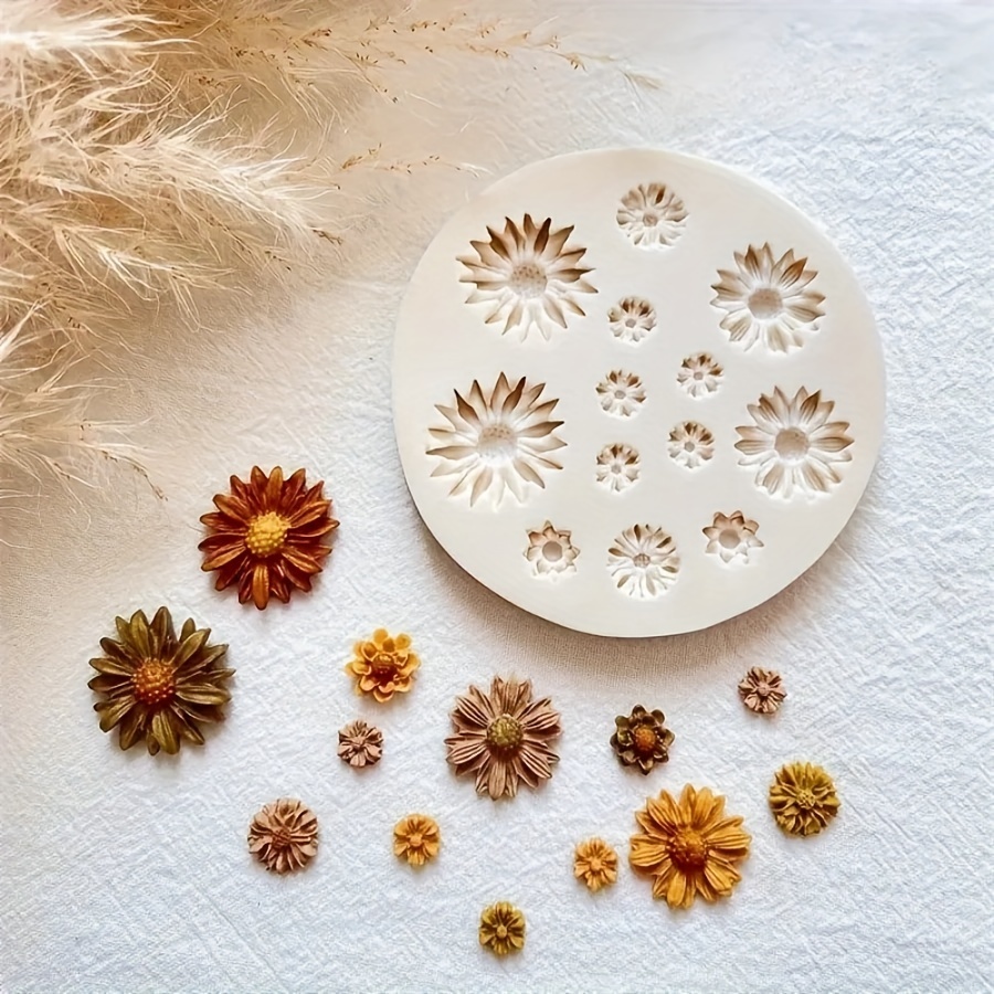 

1pc Polymer Clay Flower Casting Mold For Diy Earrings, Pendants, And Necklaces, Chrysanthemums And Sunflowers Silicone Molds, Candy, Chocolate, Cake Baking Mold For Home Decoration