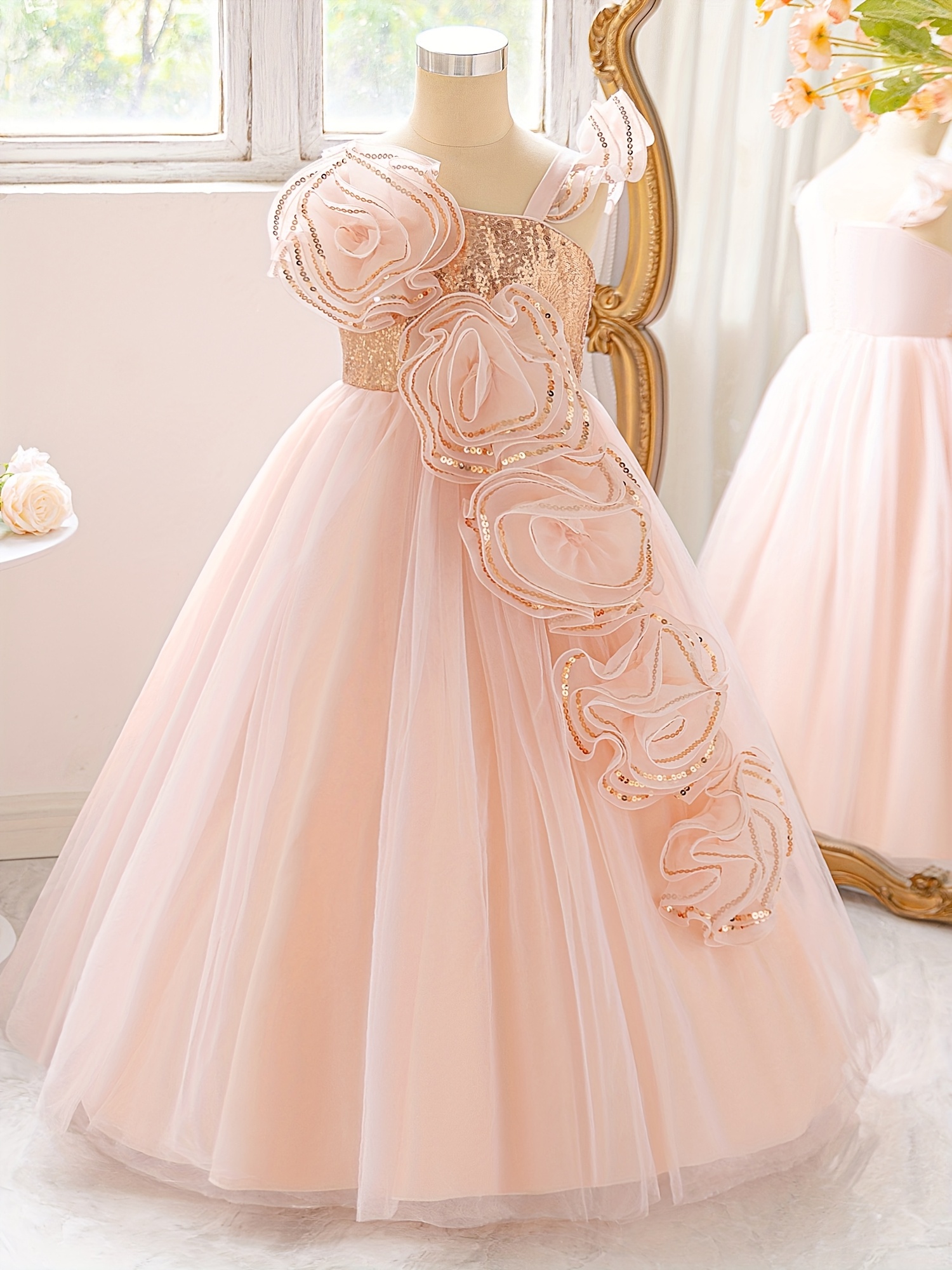 fancy sparkle princess birthday girls dress pink sequins - Temu