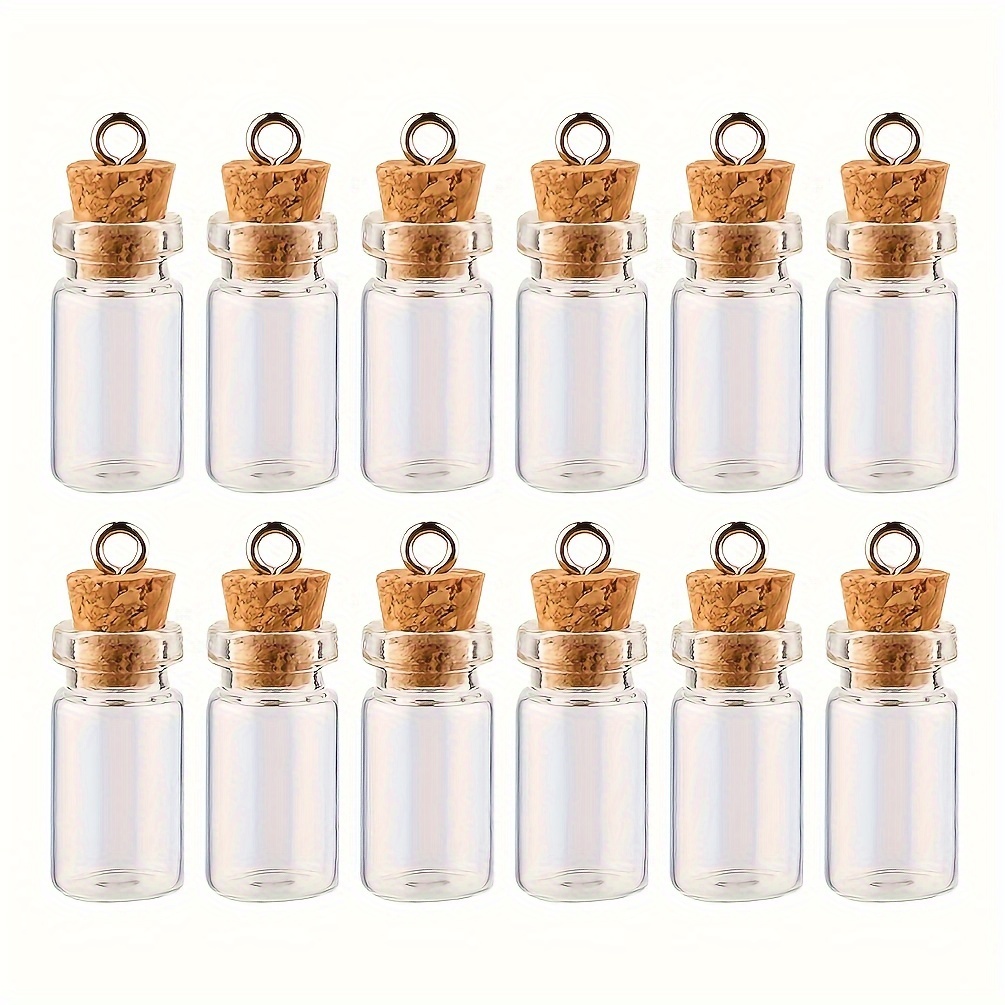 

Glass Miniature Vial Charm Kit With Cork Stoppers And Eye Screws For Pendants, 15 Sets Per Box - Small Clear Glass Bottle Assortment For Diy Jewelry Making And Crafts - No Power Supply Needed