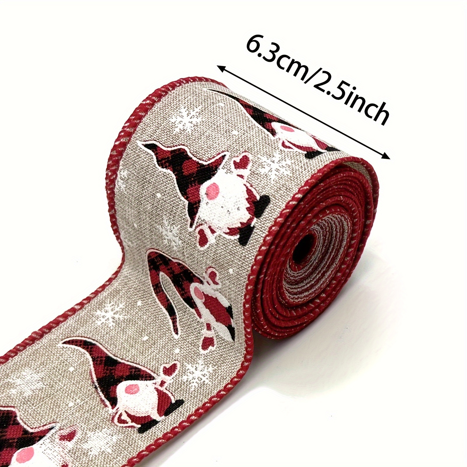 1pc 5 Yards Wired Christmas Ribbon Featuring A With A Faceless Old Man Pattern, Perfect For Decorating Christmas Trees And Enhancing Indoor Holiday Decor