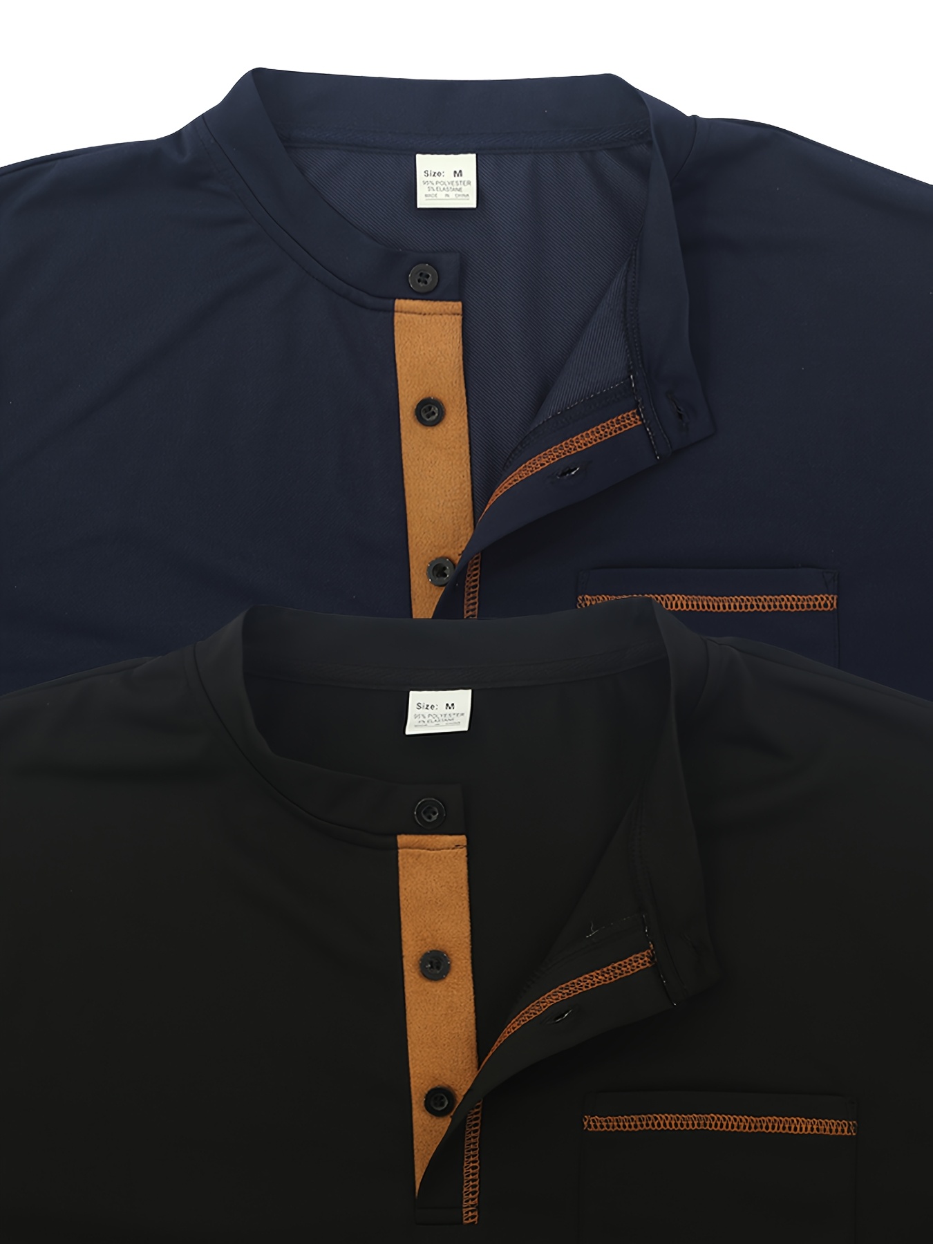 Conjunto de duas peças casual para homem, camiseta, camiseta de manga curta com decote em V e detalhes de botão, camiseta desportiva ajustada.