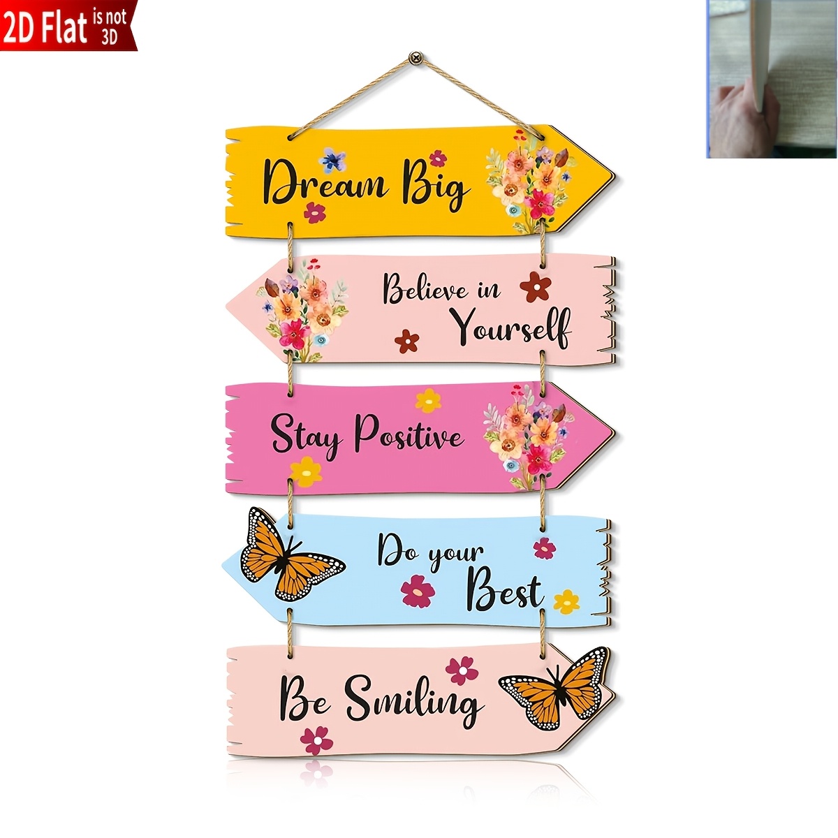 TEMU 2d Flat, 2d Flat 5pcs Wooden Colorful Wooden Arrow Inspirational Wall Hanging Decor, Floral Pattern, Bright And , Positive Decor Gift, Growth