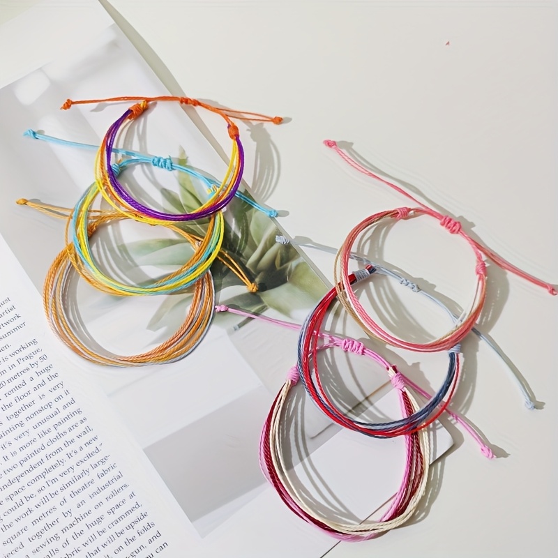 6pcs Colorful Waterproof Wax Cord Braided Bracelets-Adjustable Lightweight
