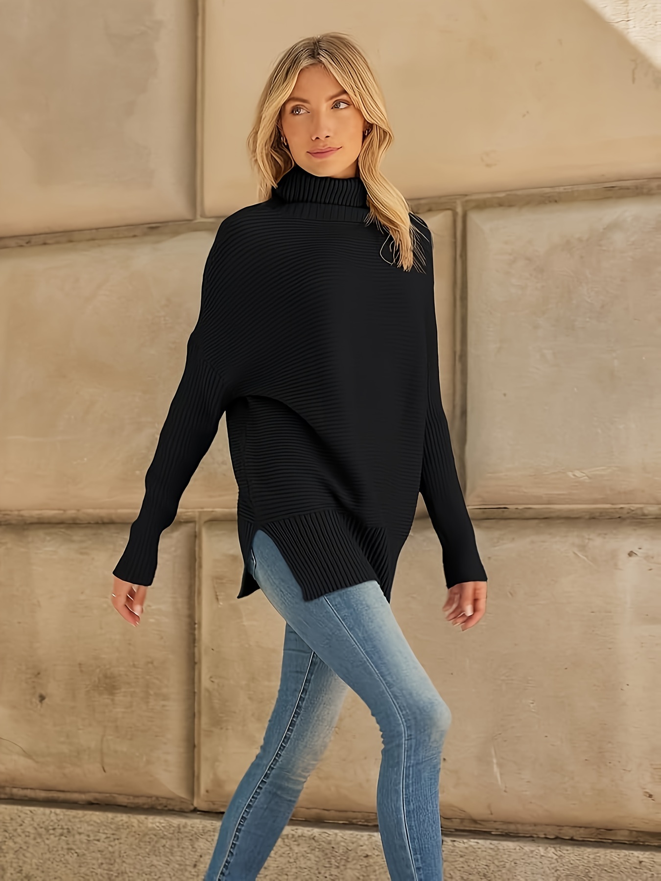 Jeans Loose Black Turtleneck Loose Black Turtleneck Sweater