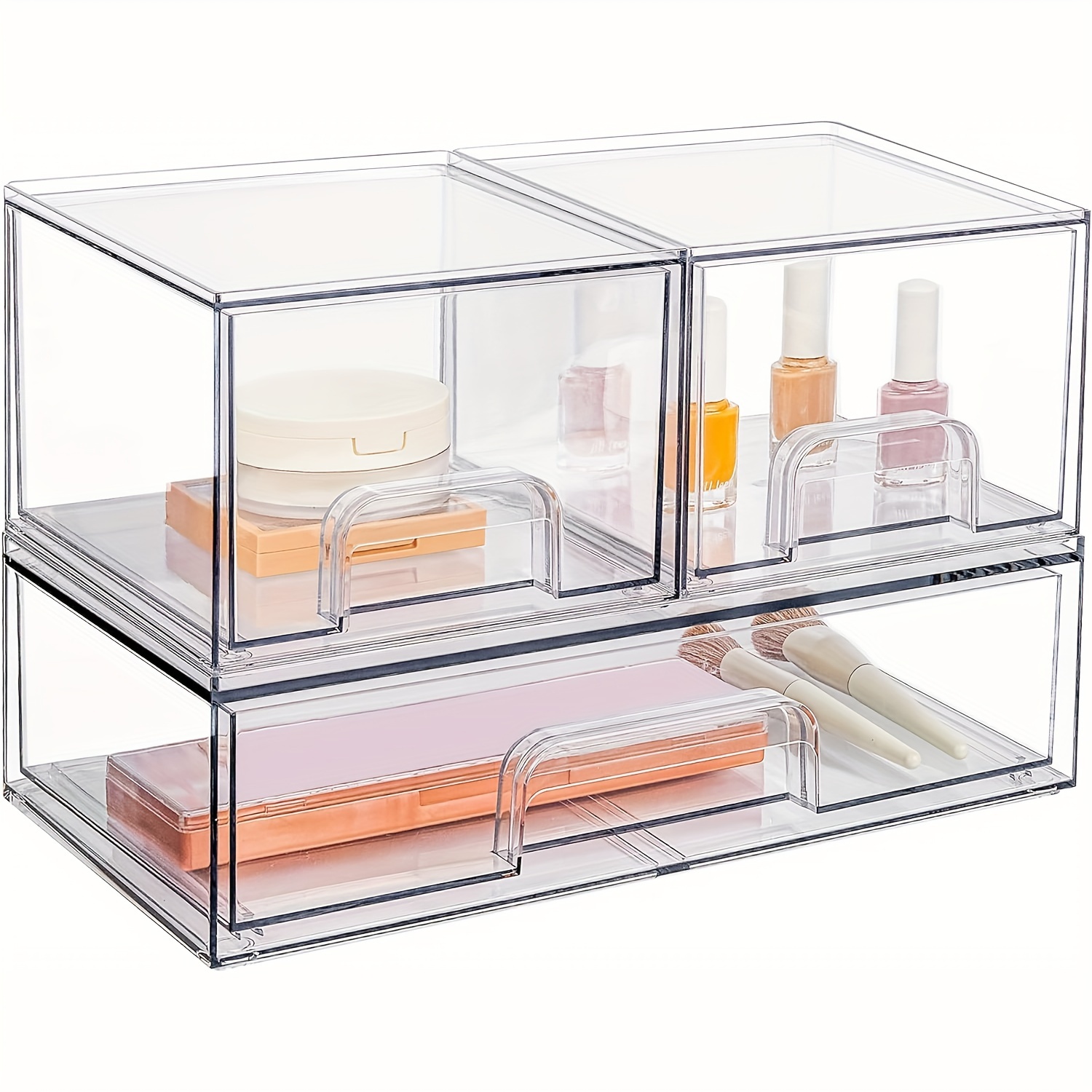 

3pcs Clear Plastic Organizer Set, Stackable Cosmetic Drawers, Formaldehyde-free, , , No Installation For , Bathroom,