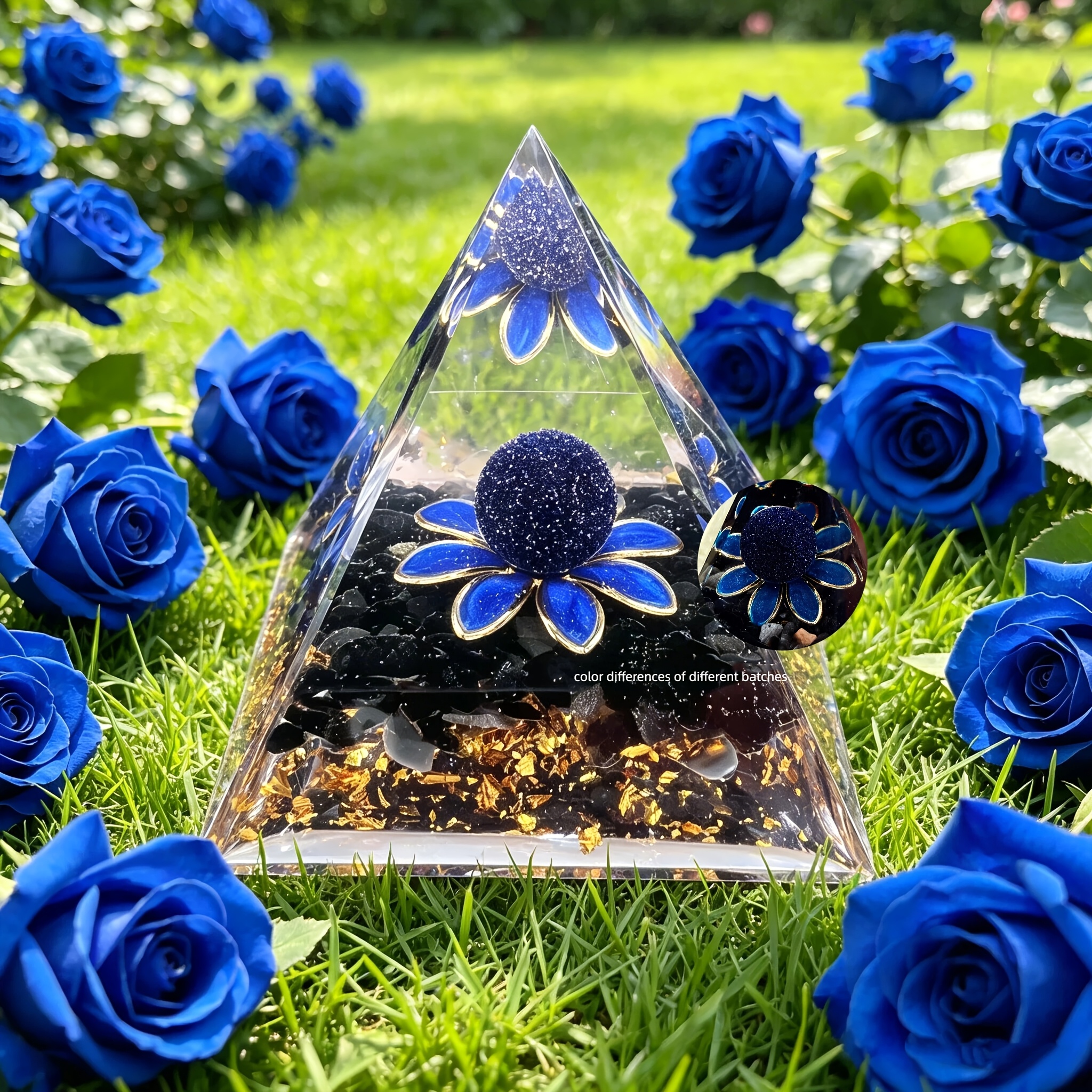 TEMU 1pc Natural Crystal Obsidian Chip Blue Sandstone Sphere Ball Blue Flower Cherry Resin Orgone Pyramid