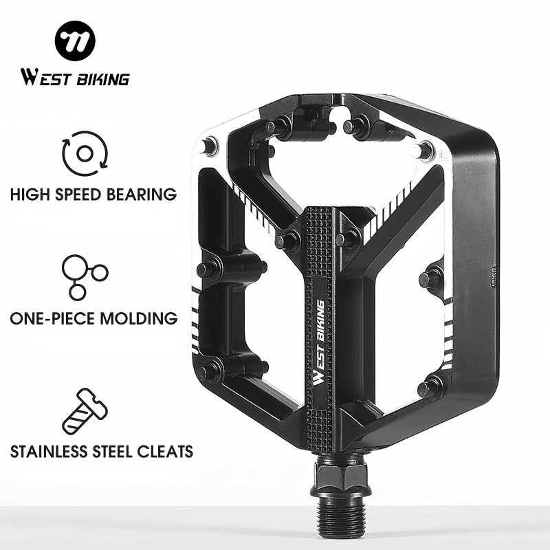 

West Biking Anti-slip Aluminum Alloy Bike Pedals For Mountain Bikes, Ultralight Du Bearing Mtb Road Cycling Pedals - Black