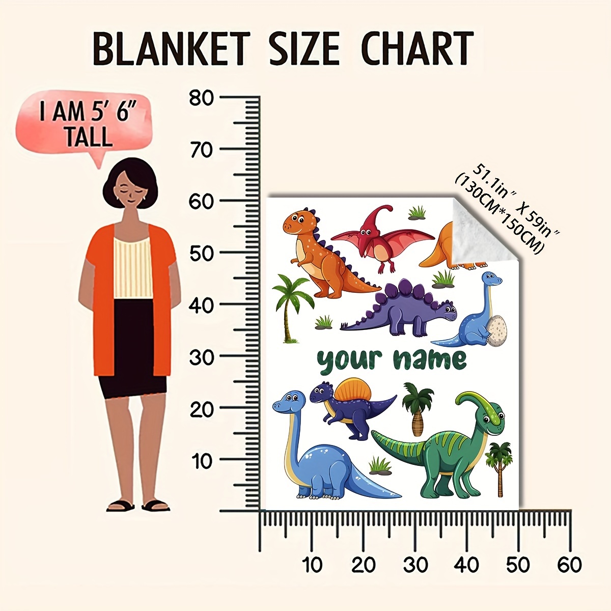 Personalized Cartoon Dinosaur Print Flannel Blanket