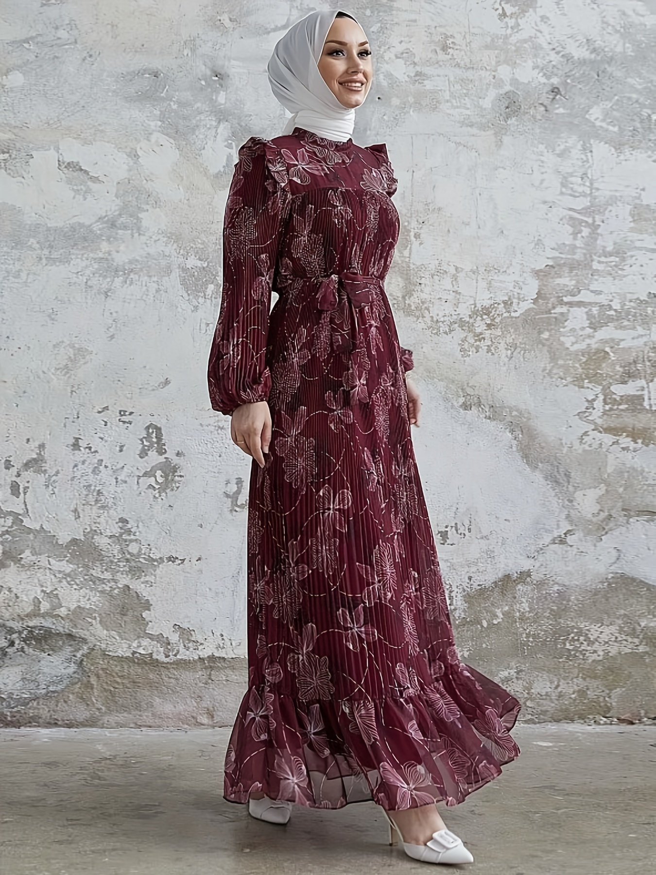 knee length dresses for ladies Long Sleeve Modest Muslim Formal Evening Dress Coral Pink Silk