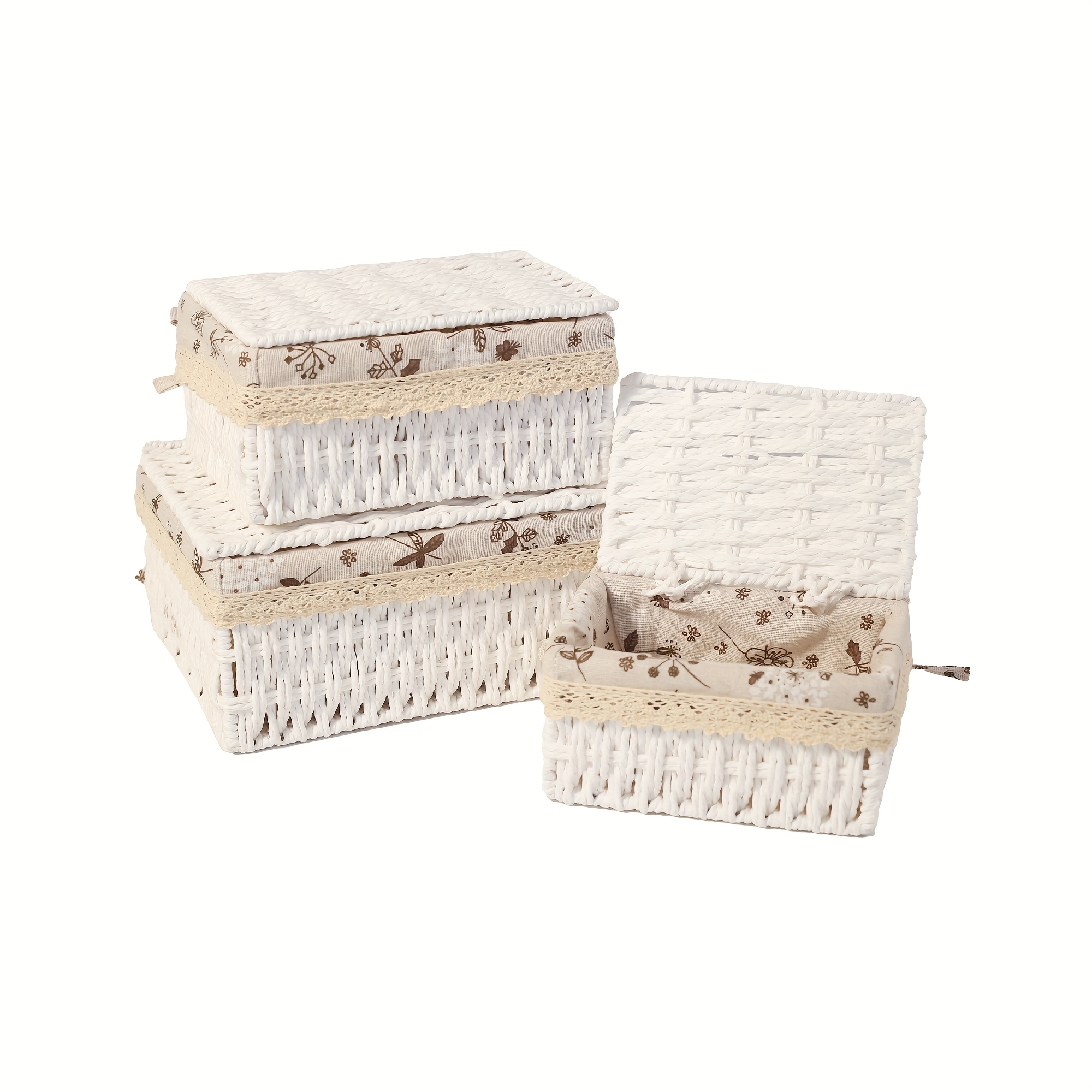 3-pack Desktop Hand-woven Storage Box, Fall Decorations For Home, Storage Basket, Storage Box, Storage Basket With Lining, Suitable For Stationery, Cabinets,, Cosmetics Storage