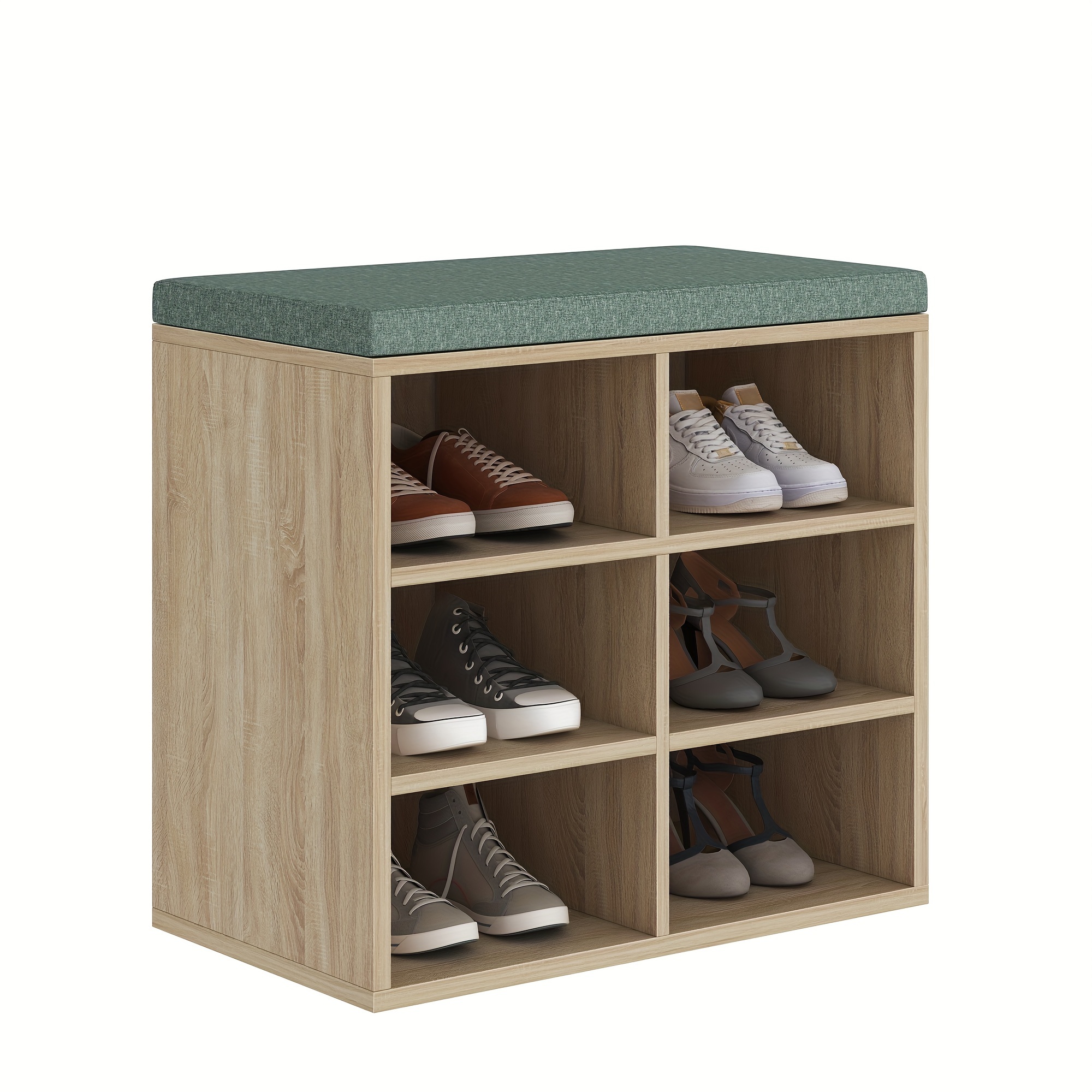 Shoe Bench, Shoe Storage, Padded Seat And 6 Compartments, Adjustable Shoe Storage Cabinet, For Entryway, Hallway, Bedroom, Light Ivory/white And Grey