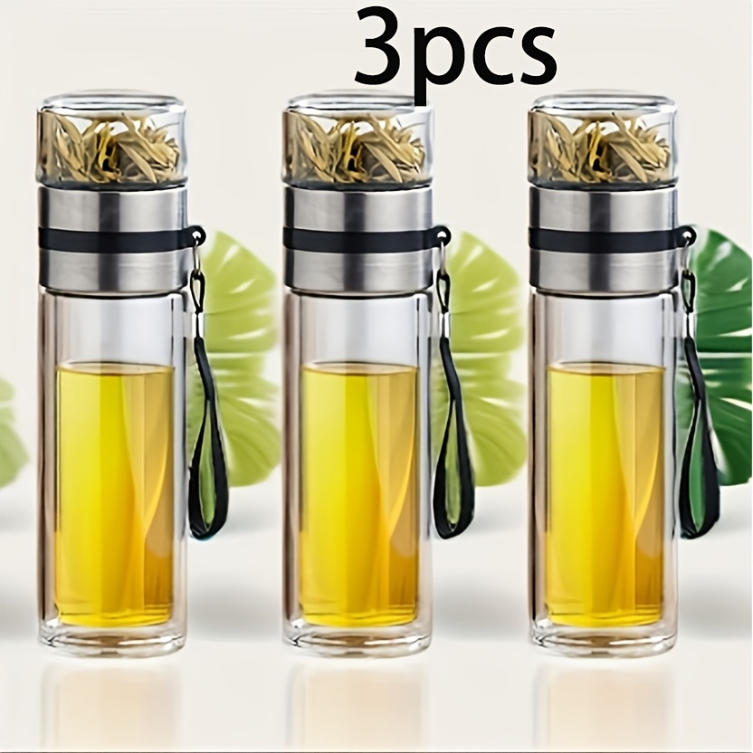 TEMU 3pcs/heat Insulation Tea Separation Water Cup Glass Cup Transparent Brewing Double-layer Filter Portable High-end Tea Cup Creative