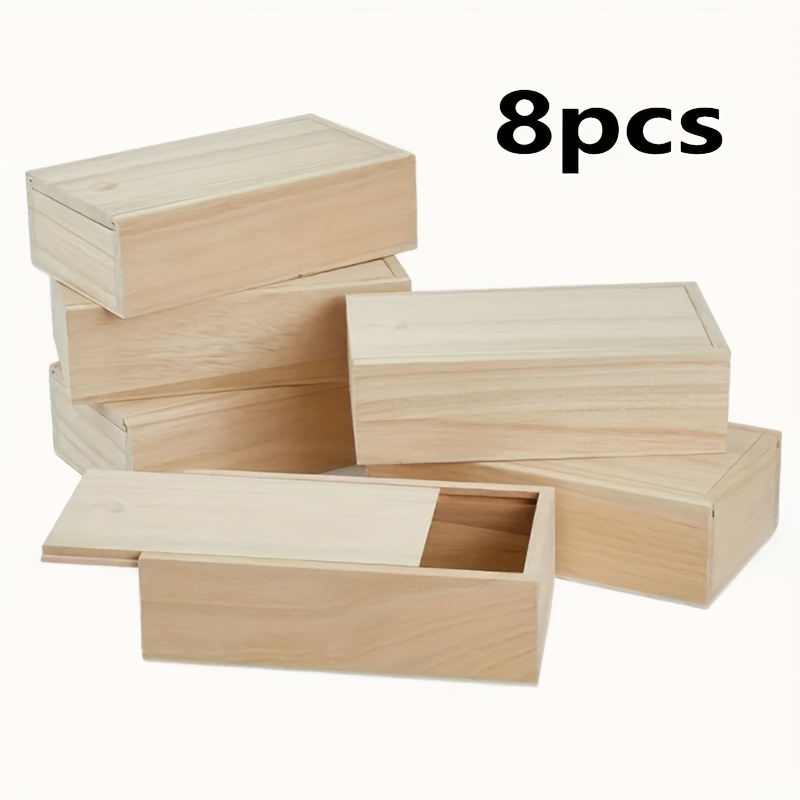 Image of 8pcs Rectangular Unfinished Wooden Gift Storage Box With Sliding Cover, Suitable For Christmas, Wedding, Party, Gift, Jewelry Box, Antique White 7.3x3.34x1.2 Inches/18.5x8.5x3 Centimeters