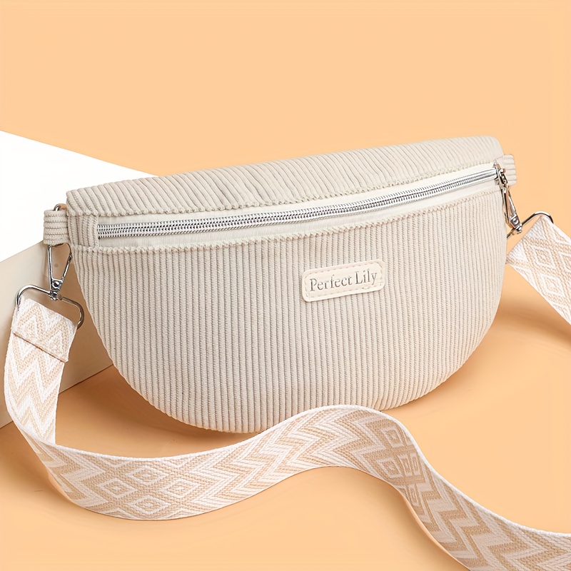 Image of New Corduroy Plush Fluffy Striped Pattern Wide Adjustable Shoulder Strap, Suitable For Daily Short Trips Casual Vacation Use, Used As A Phone Pouch Or Coin Purse, Perfect Gift