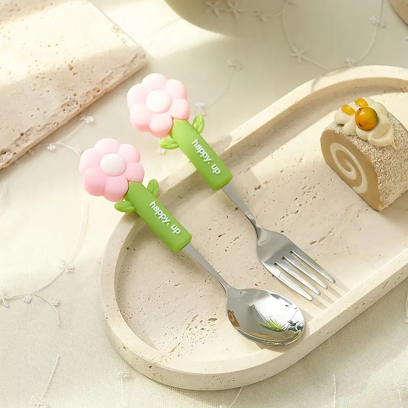 4pcs flower silicone handle fork and spoon set stainless steel tableware suitable for kitchen restaurant hotel carrying party travel camping Product details 11