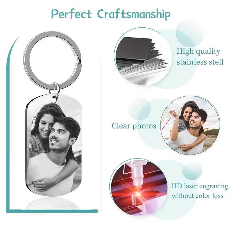 Porte-Clés Photo Personnalisé Gravé Avec Charms Bébé - Cadeau Idéal Maman Papa