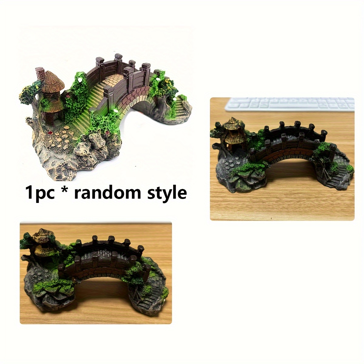 TEMU 1pc Random Color Aquarium Decorative Bridge - Resin Fish Tank Ornament With Hideaway House & Turtle Basking Platform, Turtle Tank Accessories