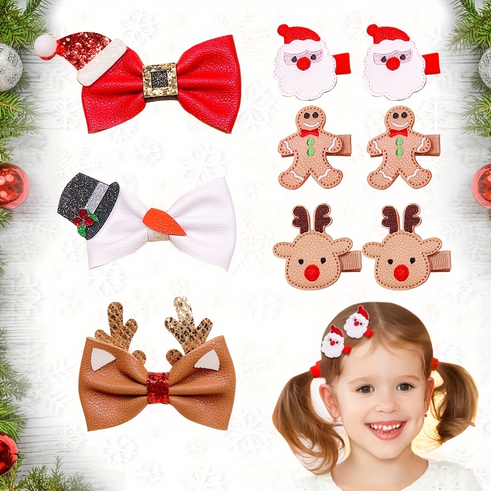 

Christmas Hair Clip Set - 9 Pieces, Festive Fabric Bow Clips With Santa, Gingerbread & Reindeer Designs, Sweet - Hair Accessories For Holiday Parties & Birthdays, Suitable 14+ In Pu & Sequins